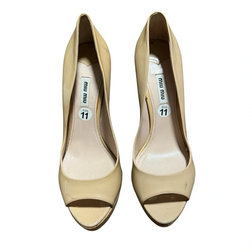 miu miu Open Toe Tan Nydea Platform Heels size 10